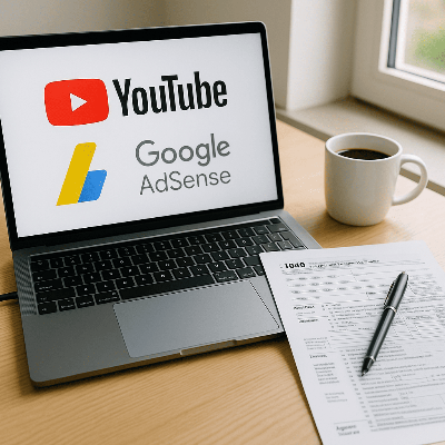 노트북-화면에-유튜브와-애드센스-로고가-보임