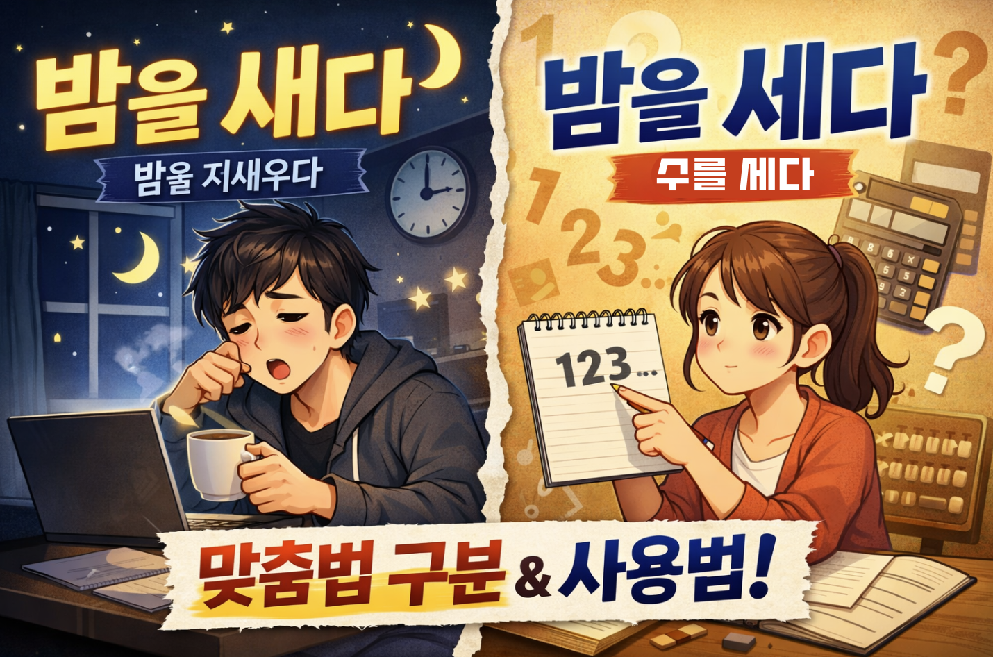 밤을새다-밤을세다-구분법