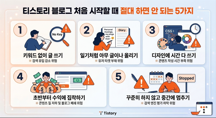 티스토리 블로그 처음 시작할 때 절대 하면 안 되는 5가지