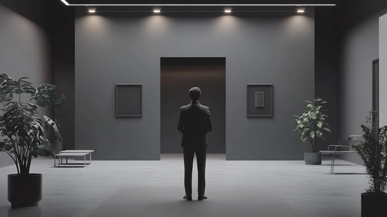 건설 대 AI 반도체 산업을 위한 ETF 선택 전략을 설명하는 고급 사무 환경의 전문가, 초점 있는 전문 조명