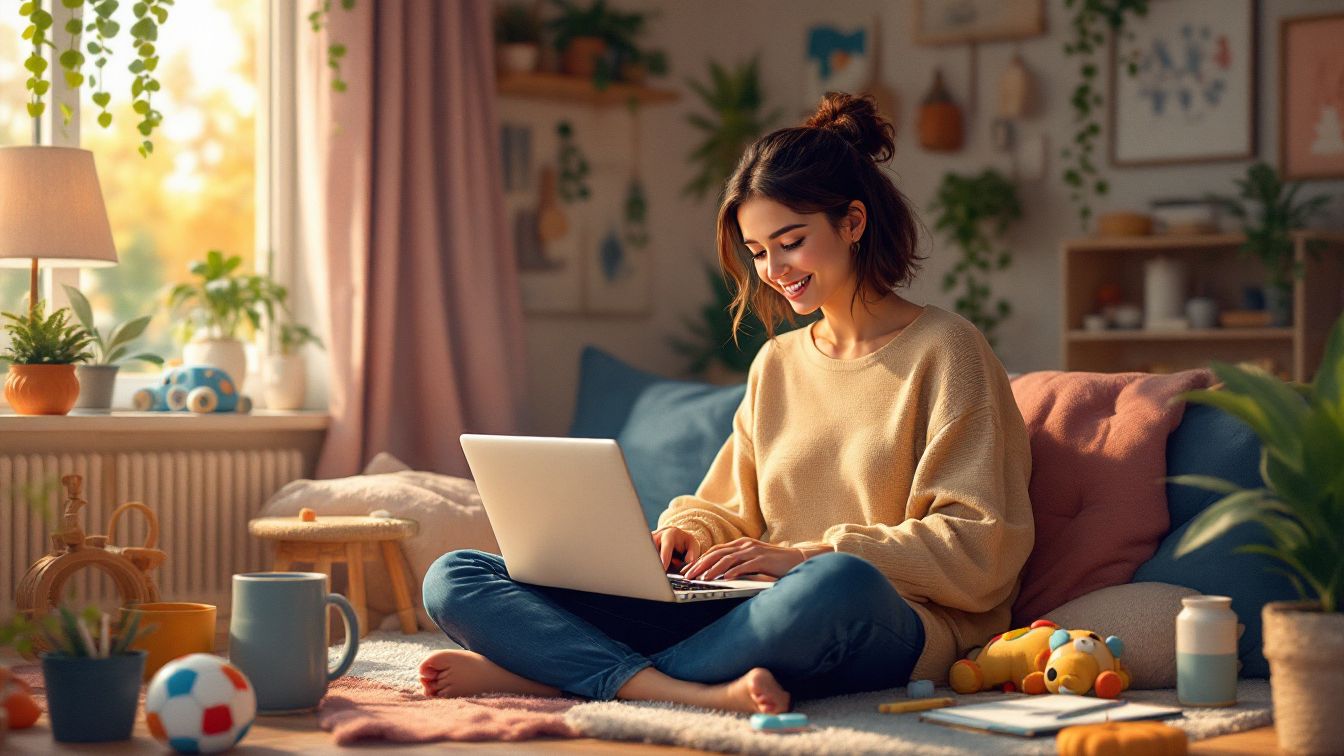 A housewife using the laptop.