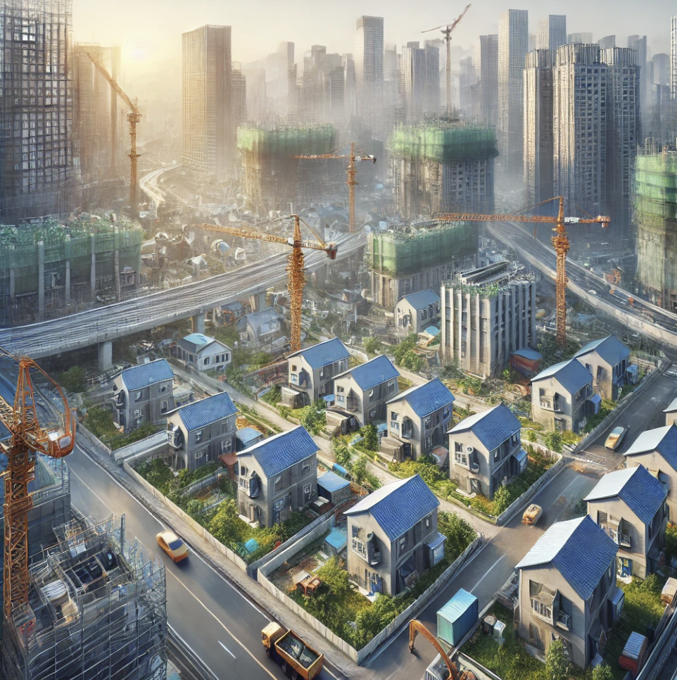 도시 재개발 현장을 나타낸 건설 현장