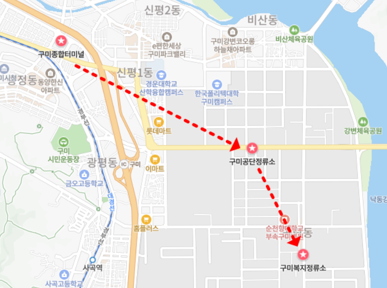 구미버스터미널 위치-지도