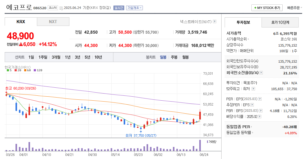 에코프로 일봉차트