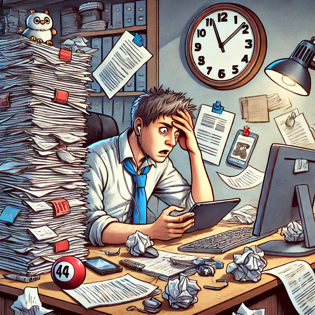 할 일을 미루고 딴 짓을 하는 모습을 담은 일러스트
