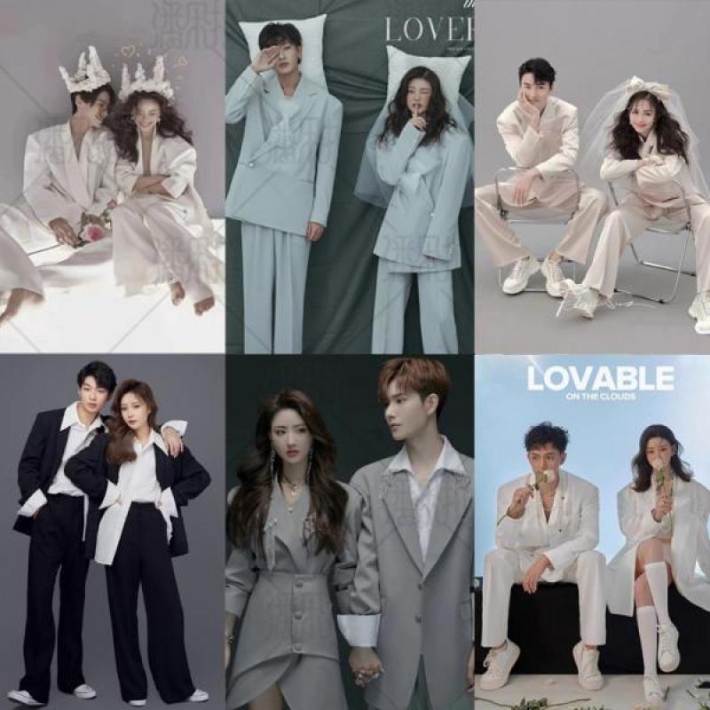 커플 정장 수트 시밀러룩 웨딩 스튜디오 테마 사진 촬영