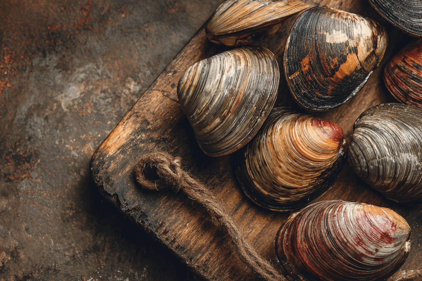 도마-위에-올려져있는-바지락-이미지