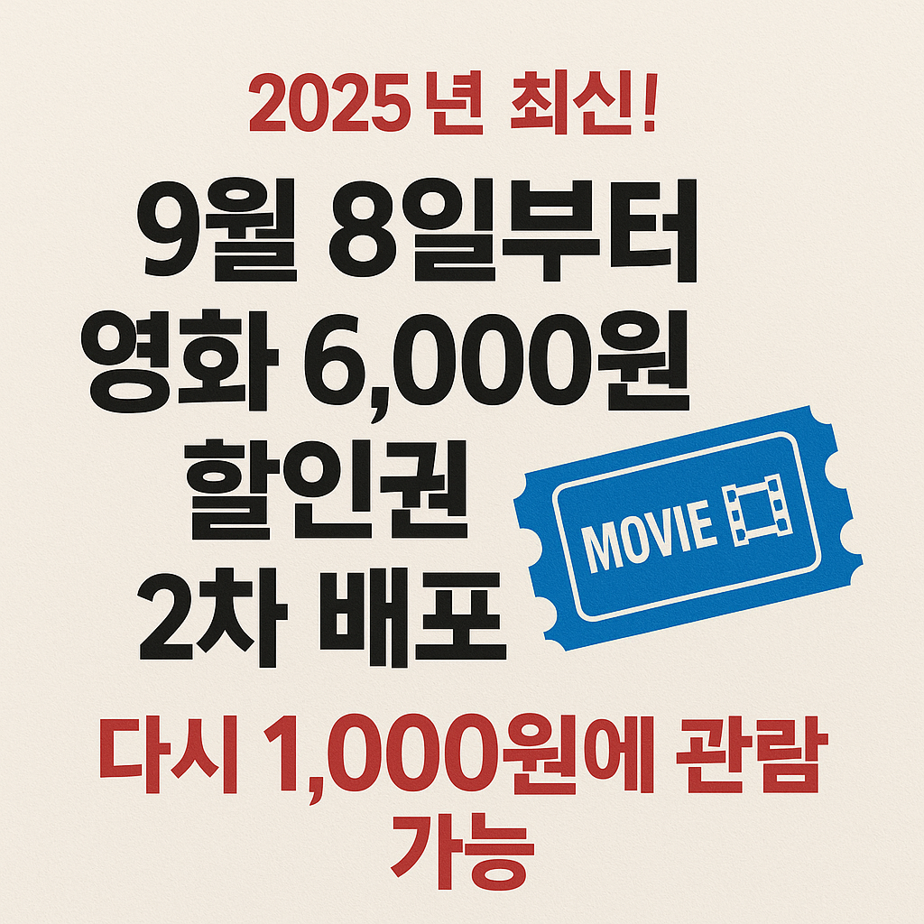 (2025년 최신!) 9월 8일부터 영화 6,000원 할인권 2차 배포, 다시 1,000원에 관람 가능