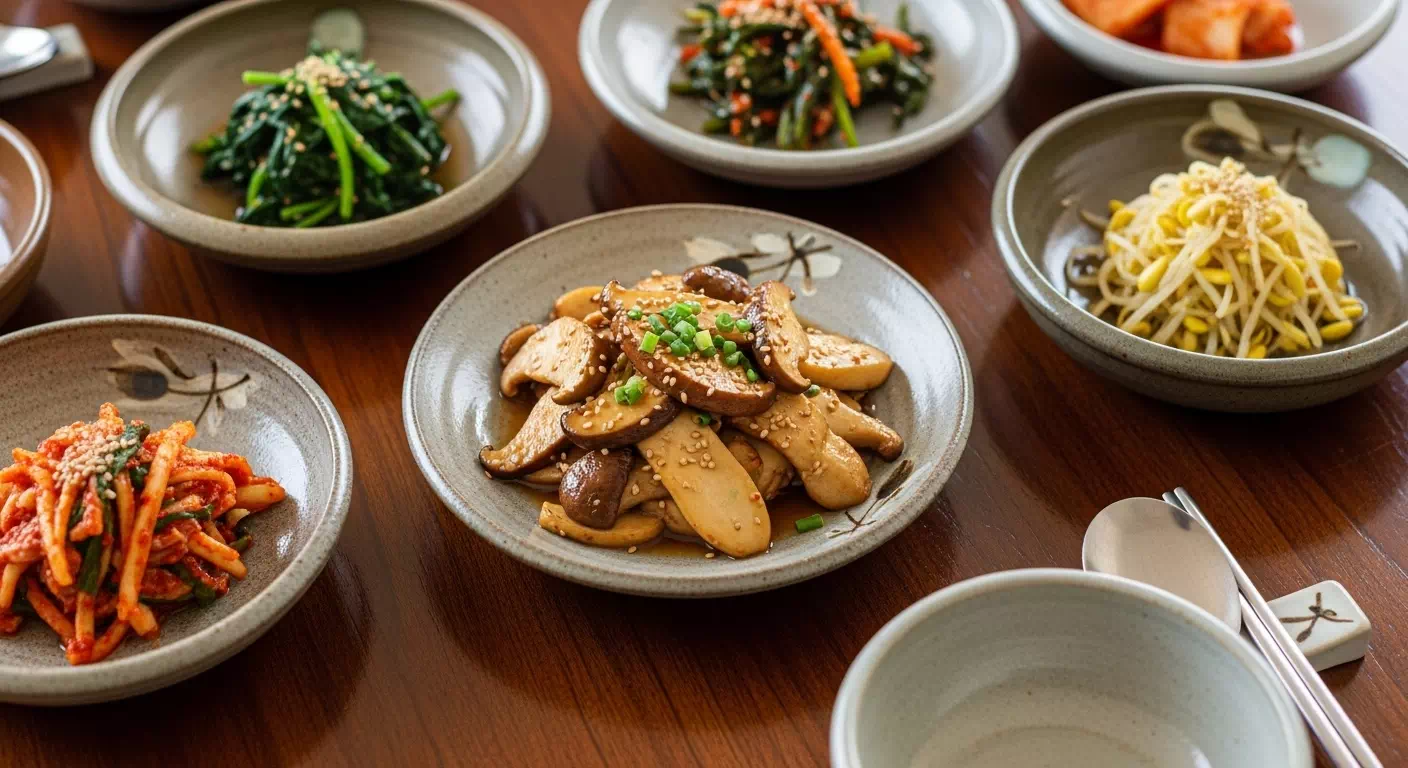 송이버섯 반찬 요리 – 전통 한식 반찬으로 제공된 송이버섯 볶음