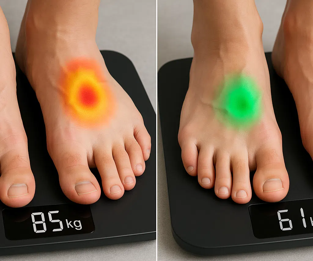 체중 증가와 발등 통증 영향