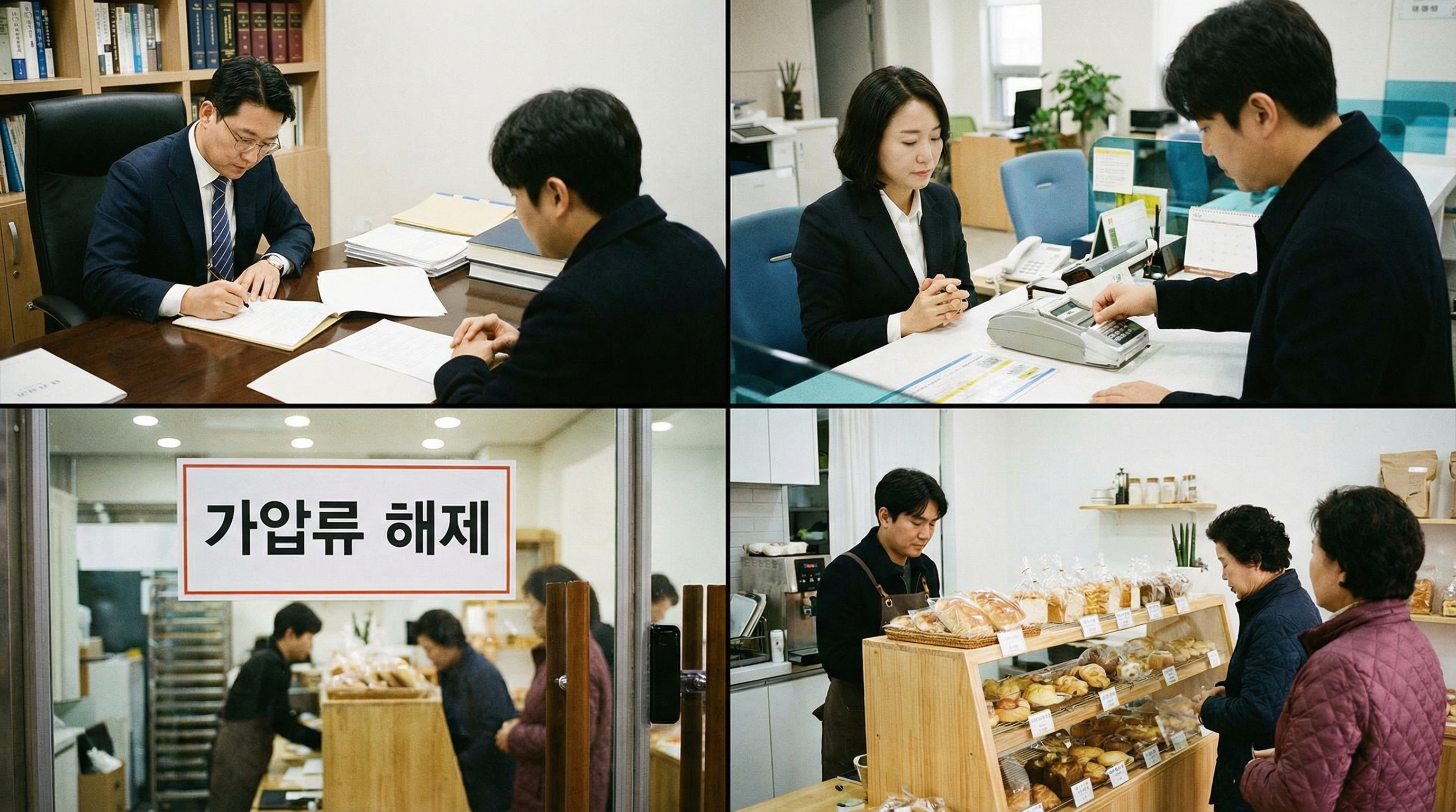 법률 전문가의 도움으로 공탁금을 마련해 가압류를 풀고 정상적인 경제 활동으로 복귀하는 모습