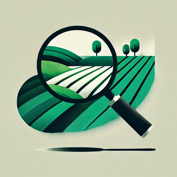 농지 부지를 돋보기로 비춰보는 그림