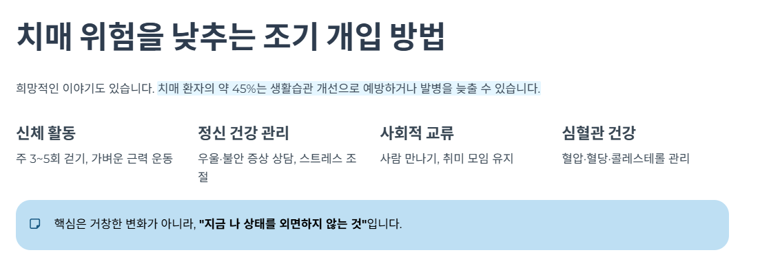 치매 위험을 낮추는 조기 개입 방법