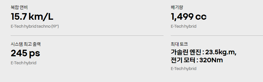 그랑콜레오스 연비 제원정보