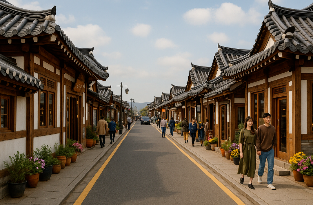 한옥과 감성 카페가 어우러진 경주 황리단길 거리 풍경, 가족 또는 연인 여행지 추천