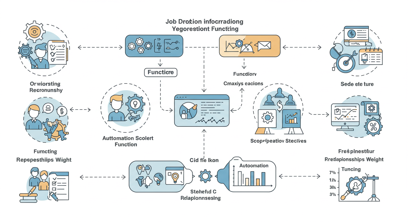 현재 직무를 기능 단위로 분해하고 자동화 적합도&middot;관계 비중을 점수화하여 하이브리드 조합을 설계하는 다이어그램