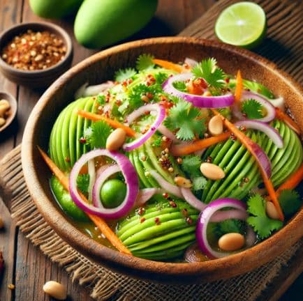 필리핀의 신선한 그린망고 샐러드 - 덜 익은 망고를 태국식 생선 소스와 함께 즐기는 새콤달콤한 샐러드