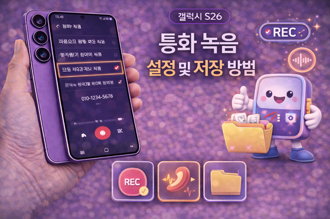 갤럭시 S26 통화 녹음 설정하고 저장하는 방법 설명 이미지