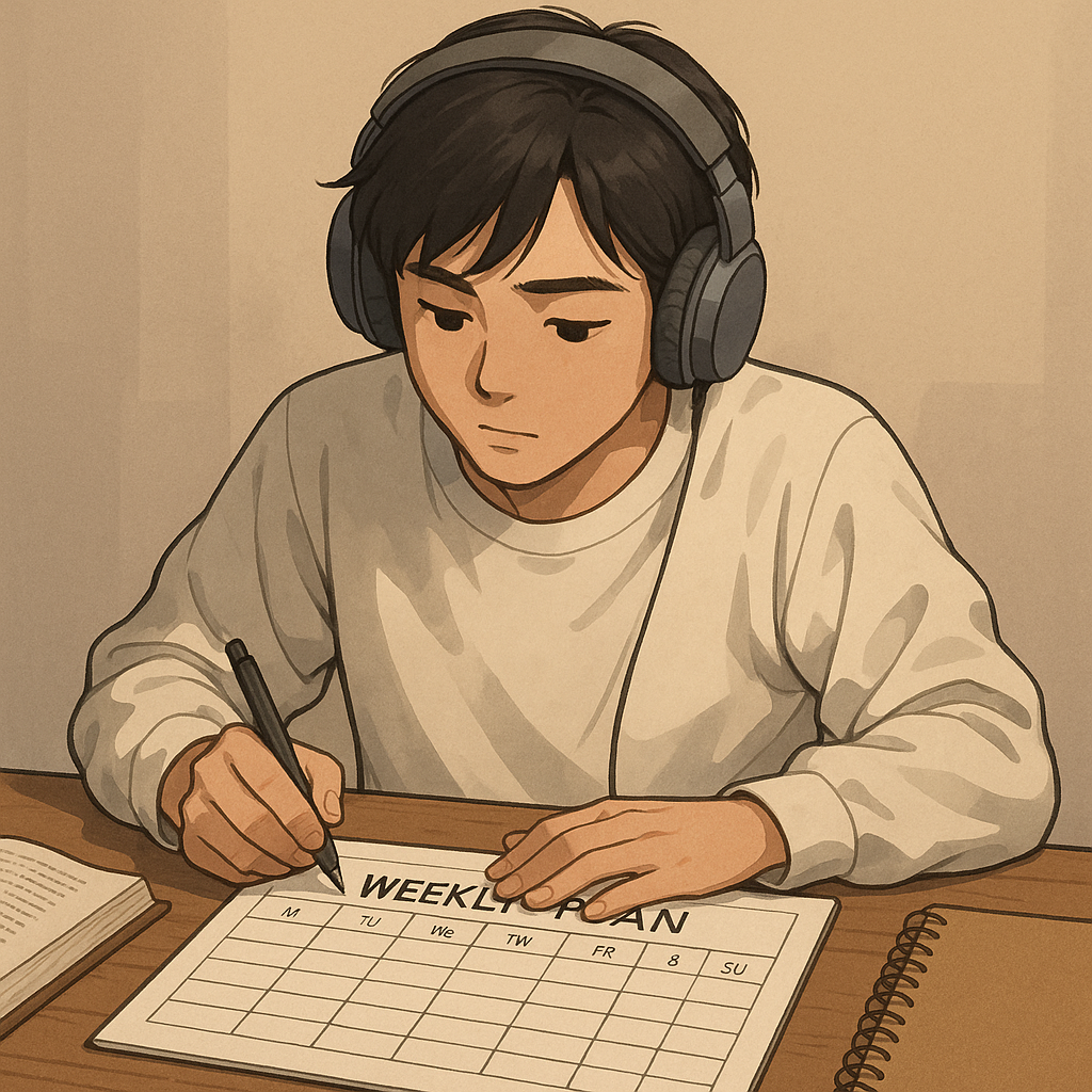 주간계획표를 짜는 학생 모습