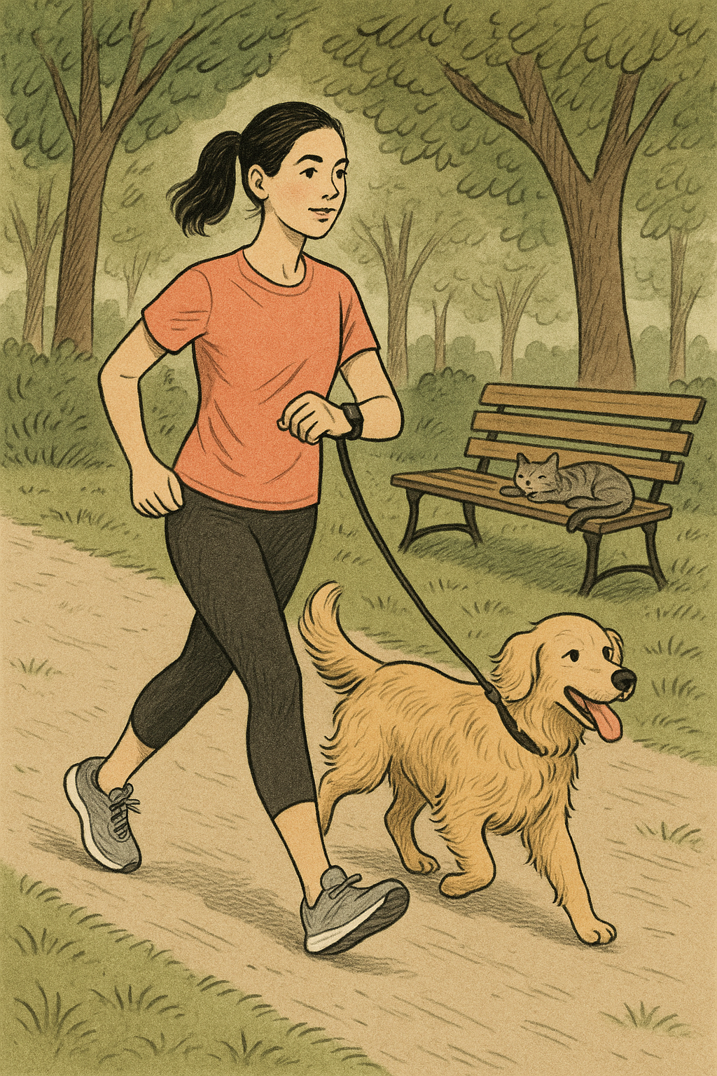 공원에서 일본식걷기를 하고 있는 여성