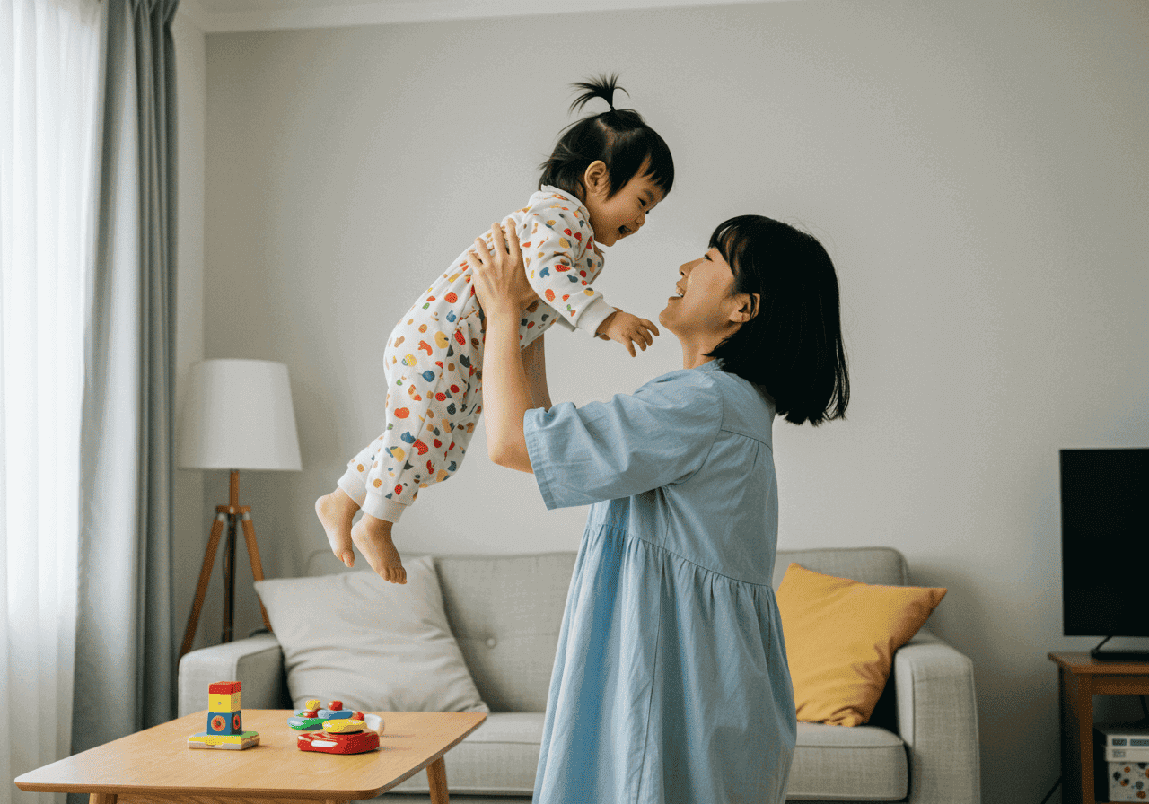 아이와 놀고있는 엄마