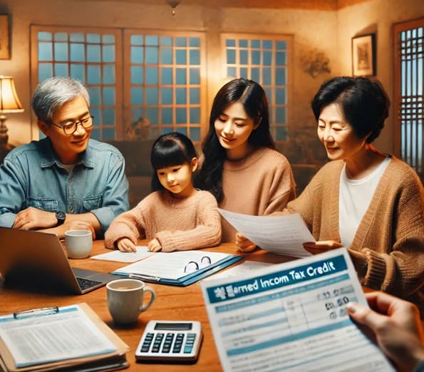 식탁에서손녀엄마할아버지가모여있는사진