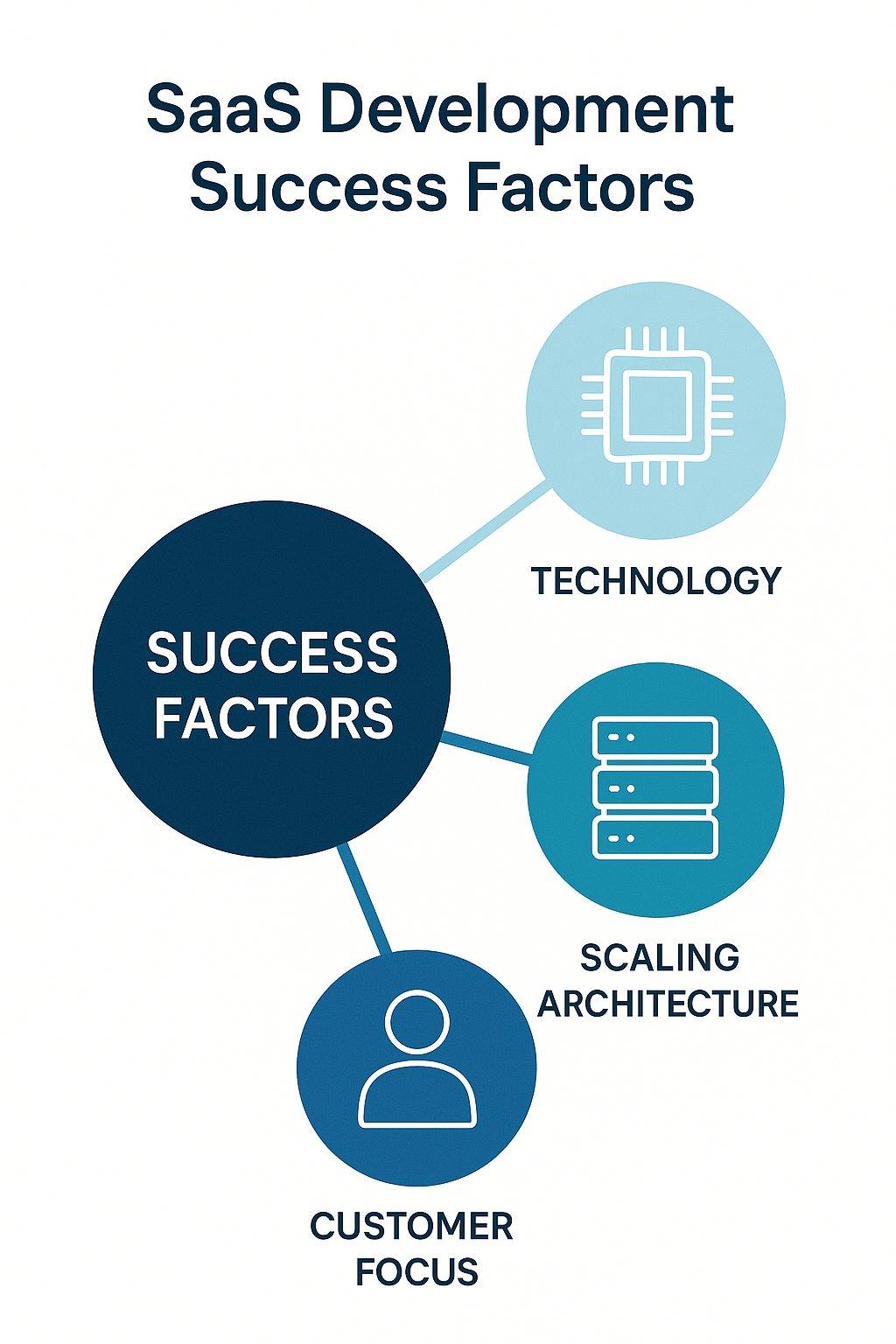 기술력, 고객 중심 설계, 스케일링 아키텍처 등 SaaS 성공 요소들을 보여주는 인포그래픽