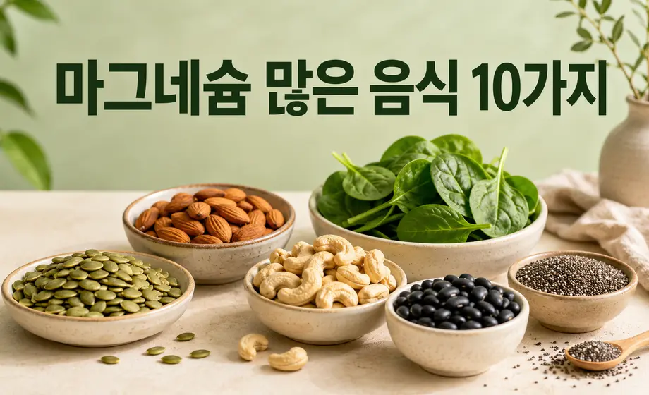호박씨와 아몬드, 시금치, 검은콩 등 마그네슘 많은 음식 10가지