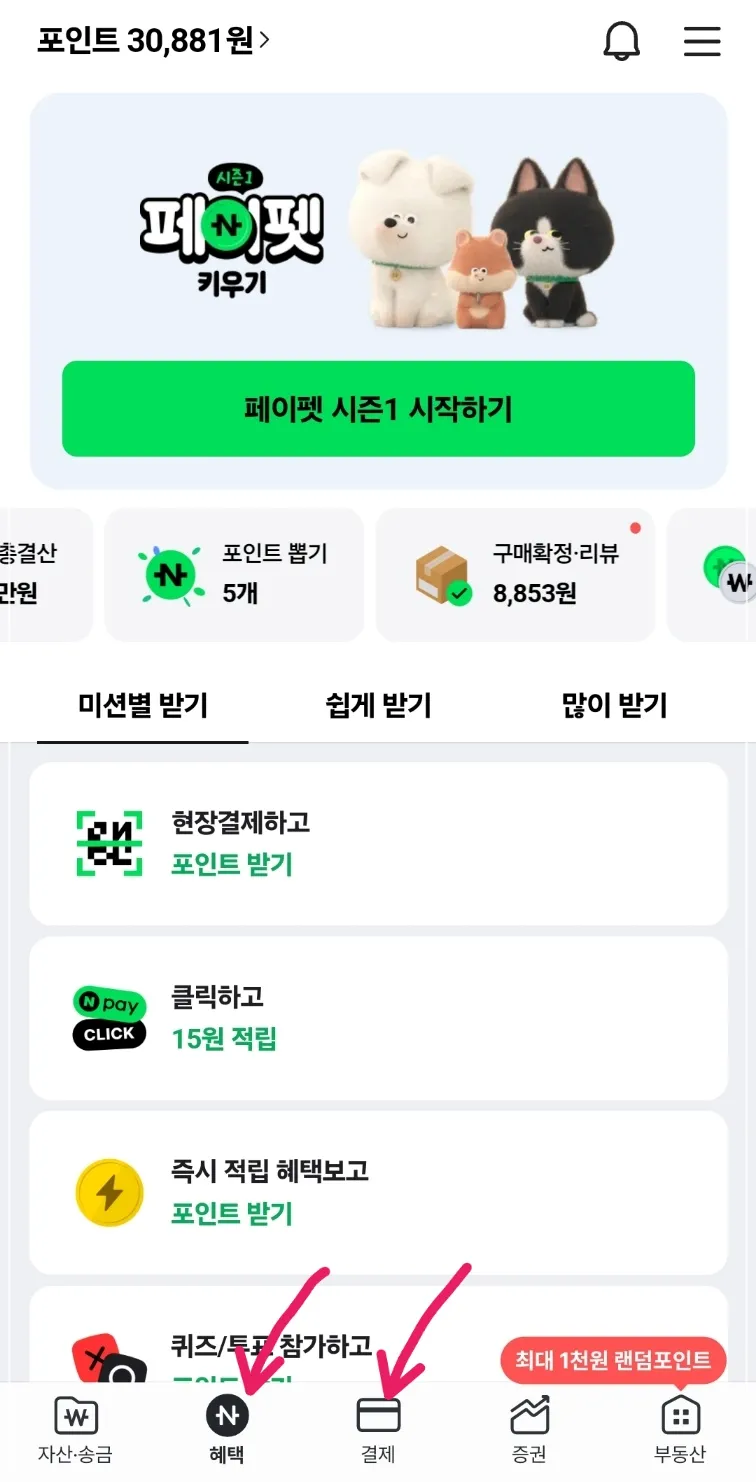 네이버페이-주요-사용탭