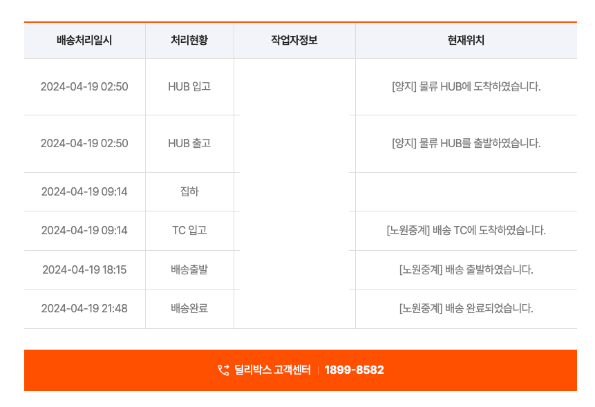 딜리박스 배송조회 결과 두번째