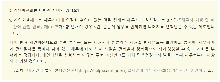 개인회생과 파산의 차이점 비교 설명