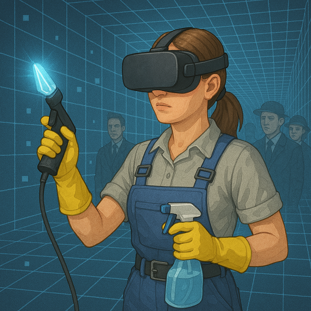 픽셀 속 청소부, 데이터 더미를 정리하다— 가상 공간 청소 전문가