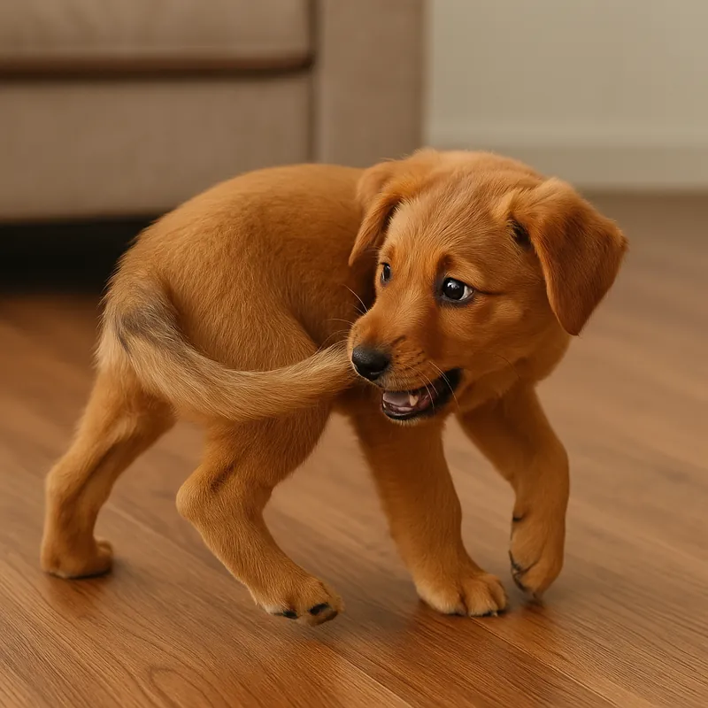 강아지가-자신의-꼬리를-무는-이유를-시각적으로-표현한-이미지로-집안에서-즐겁게-자신의-꼬리를-쫓는-귀여운-강아지의-모습