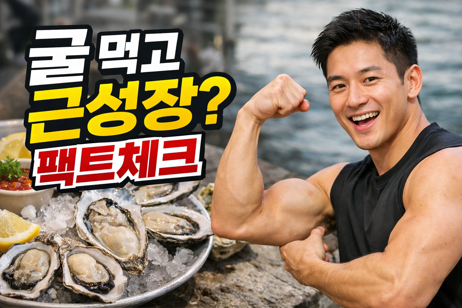 굴 섭취와 근육·테스토스테론 관계를 설명하는 이미지, 굴 아연 효능 팩트체크 콘텐츠 썸네일