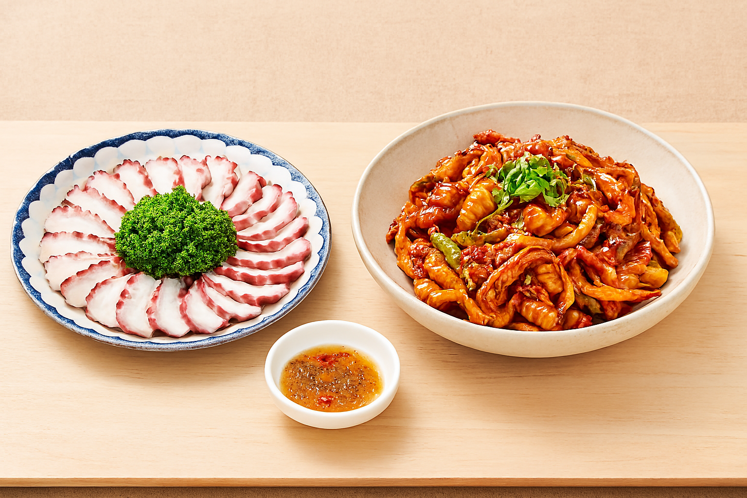 문어숙회와 오징어볶음 요리 이미지