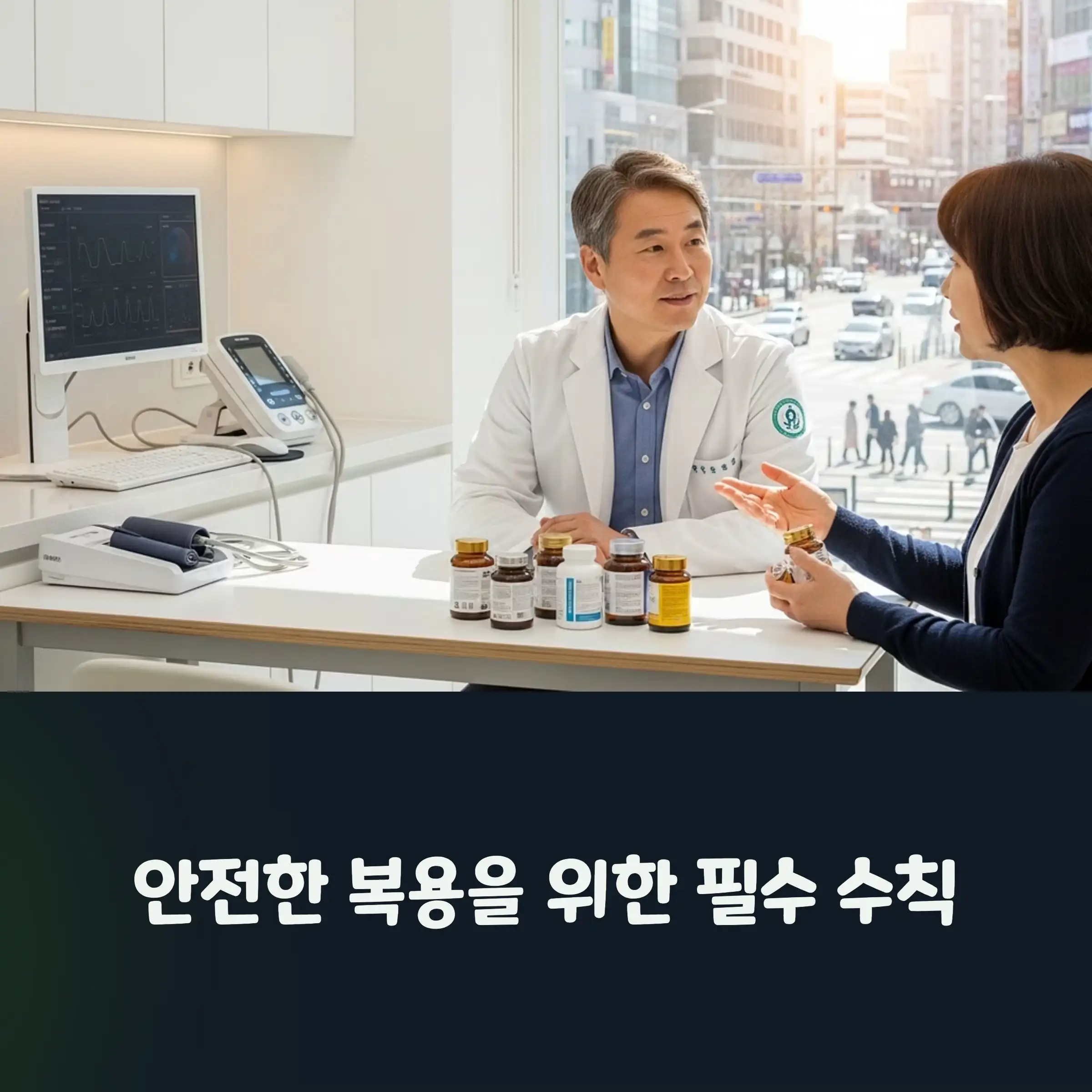 영양제에 대해 상담받고 있다.