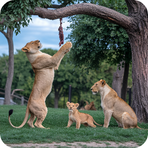 사자가족이 먹이먹는 이미지