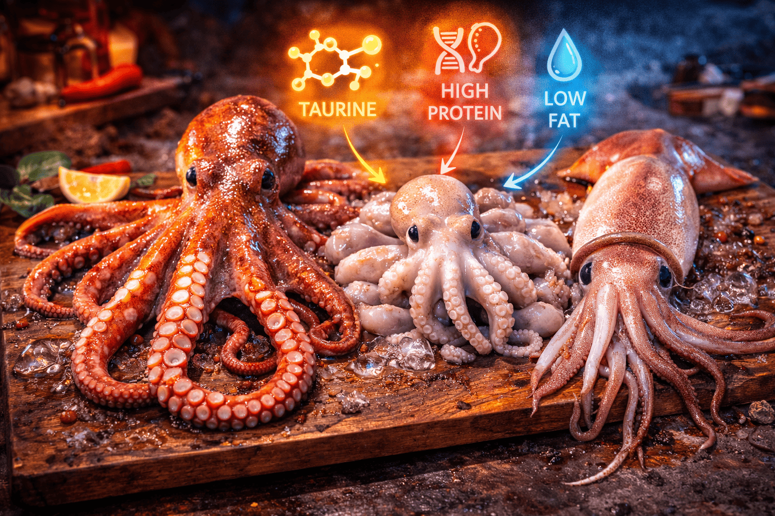 타우린 많은 해산물 (낙지, 쭈꾸미, 오징어)