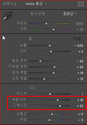 디헤이즈 및 부분대비 추가
