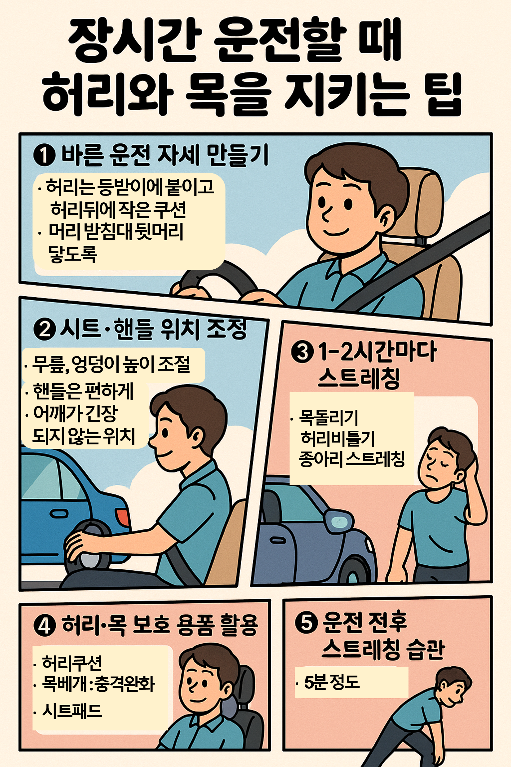 장시간 운전할 때 허리와 목을 지키는 팁