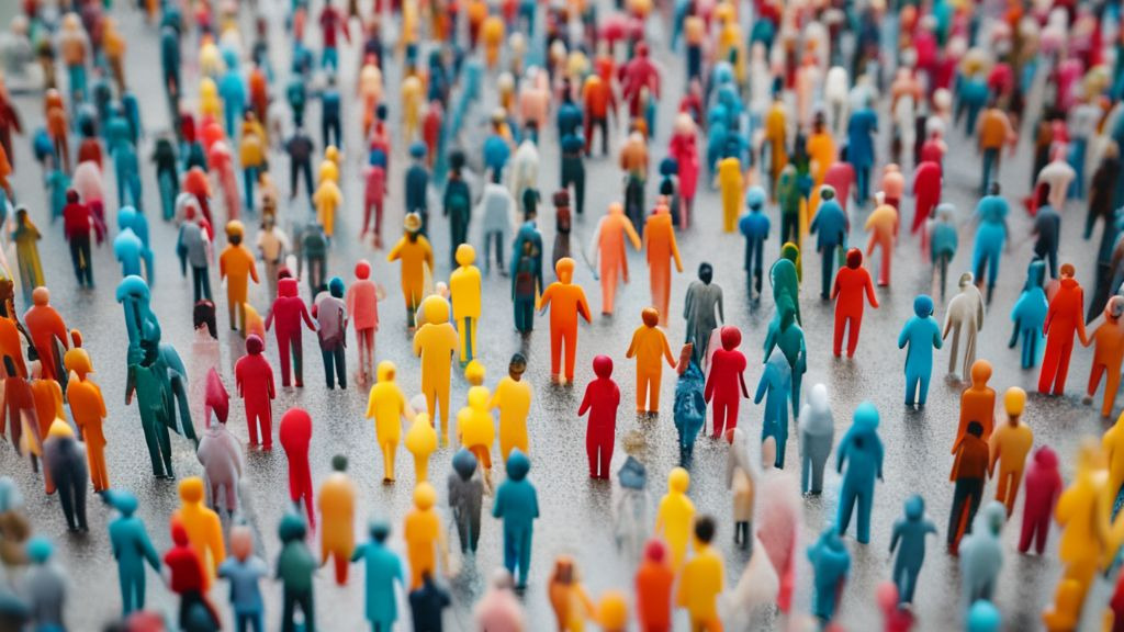 다양한 색상의 옷을 입은 군중의 위에서 본 모습