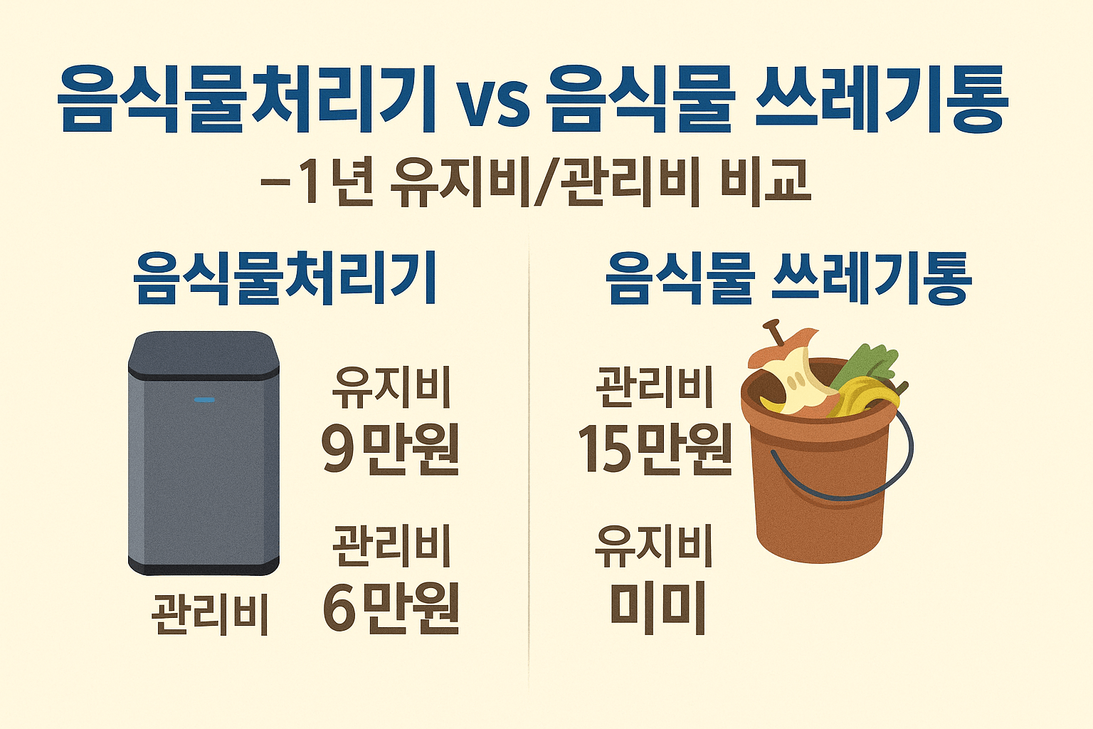 음식물처리기 vs 음식물 쓰레기통 1년 유지비/관리비 비교