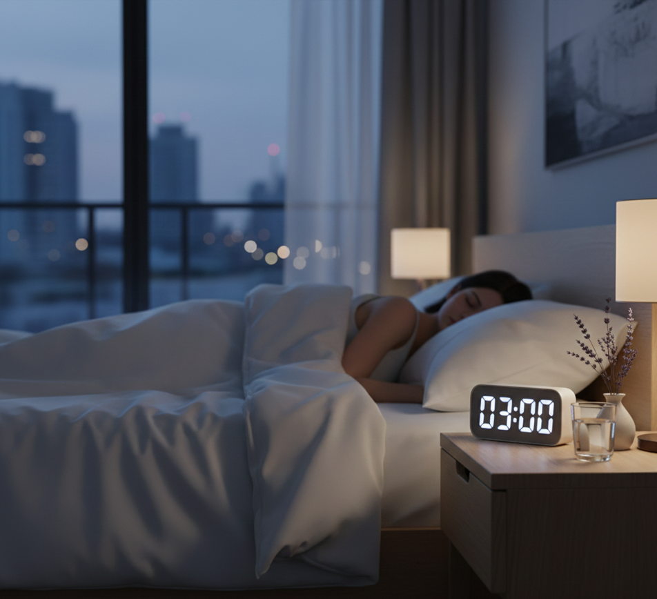 편안한 수면 환경과 알람 시계 사진