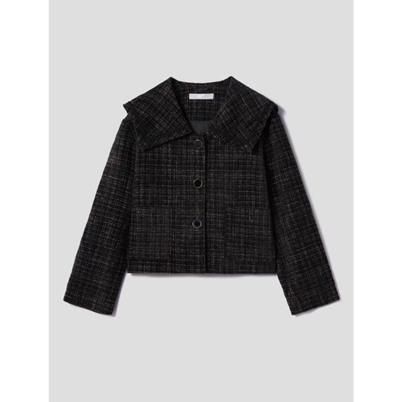 에잇세컨즈 블랙 세일러 칼라 트위드 재킷 322X64DY35