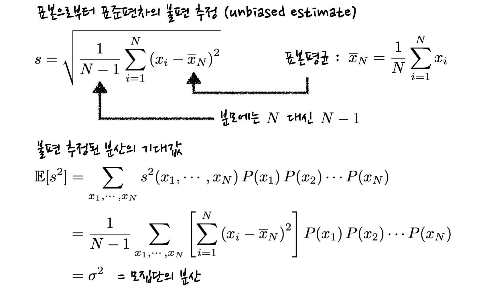 formulae for the unbiased estimate of sample variance and standard deviation. It is also shown that the expectation value of the unbiased variance is equal to that of the underlying probability.