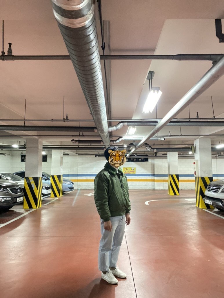 데일리 룩(오뭘입)_알파인더스트리 B-15 항공자켓 카키 바스틱 목폴라 티셔츠 86로드 청바지 연청 아디다스 드래곤 스니커즈 OOTD