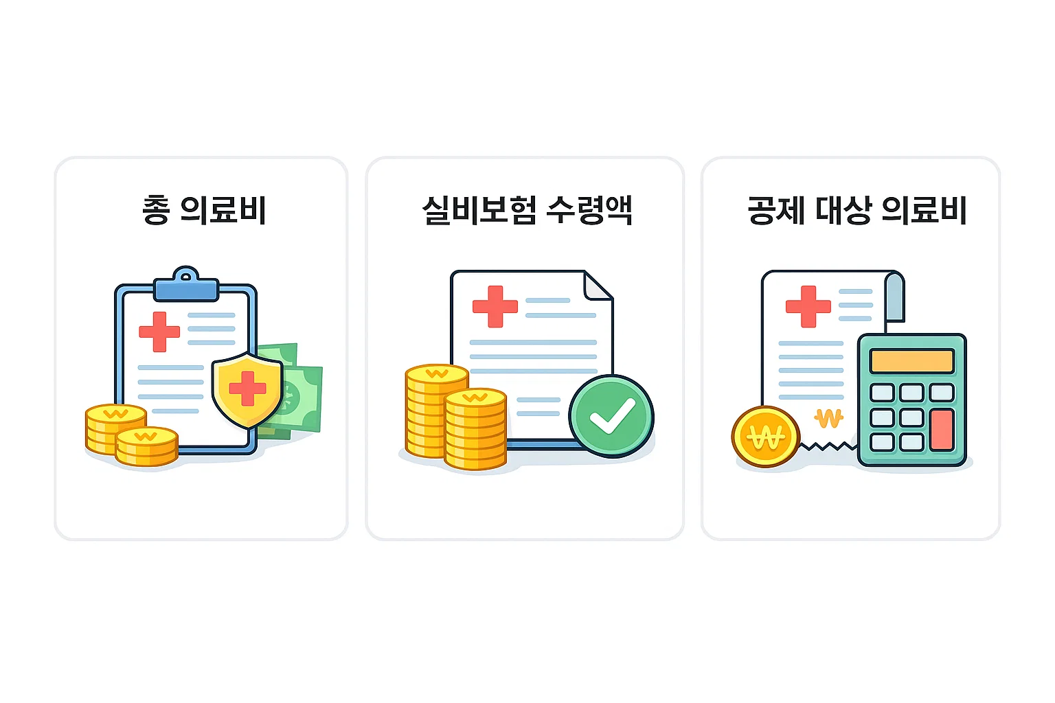 총 의료비에서 실비보험 수령액을 차감해 공제 대상 의료비가 산출되는 연말정산 계산 구조를 시각적으로 정리한 이미지입니다