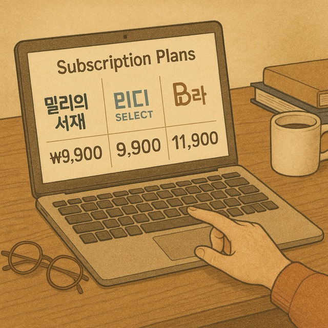 책과 오디오북 구독을 비교하는 장면