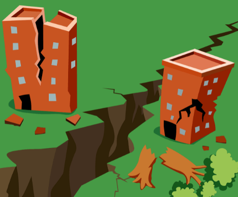 지진으로 인해 건물이 피해 받은 이미지입니다.