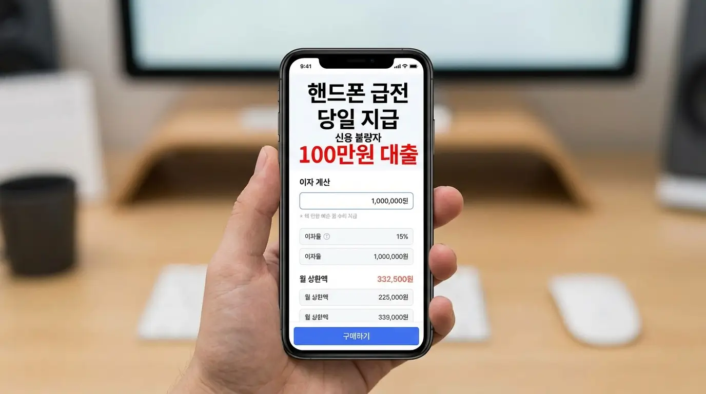 핸드폰 급전 당일 지급 및 신용 불량자 100 만원 대출 이자 계산